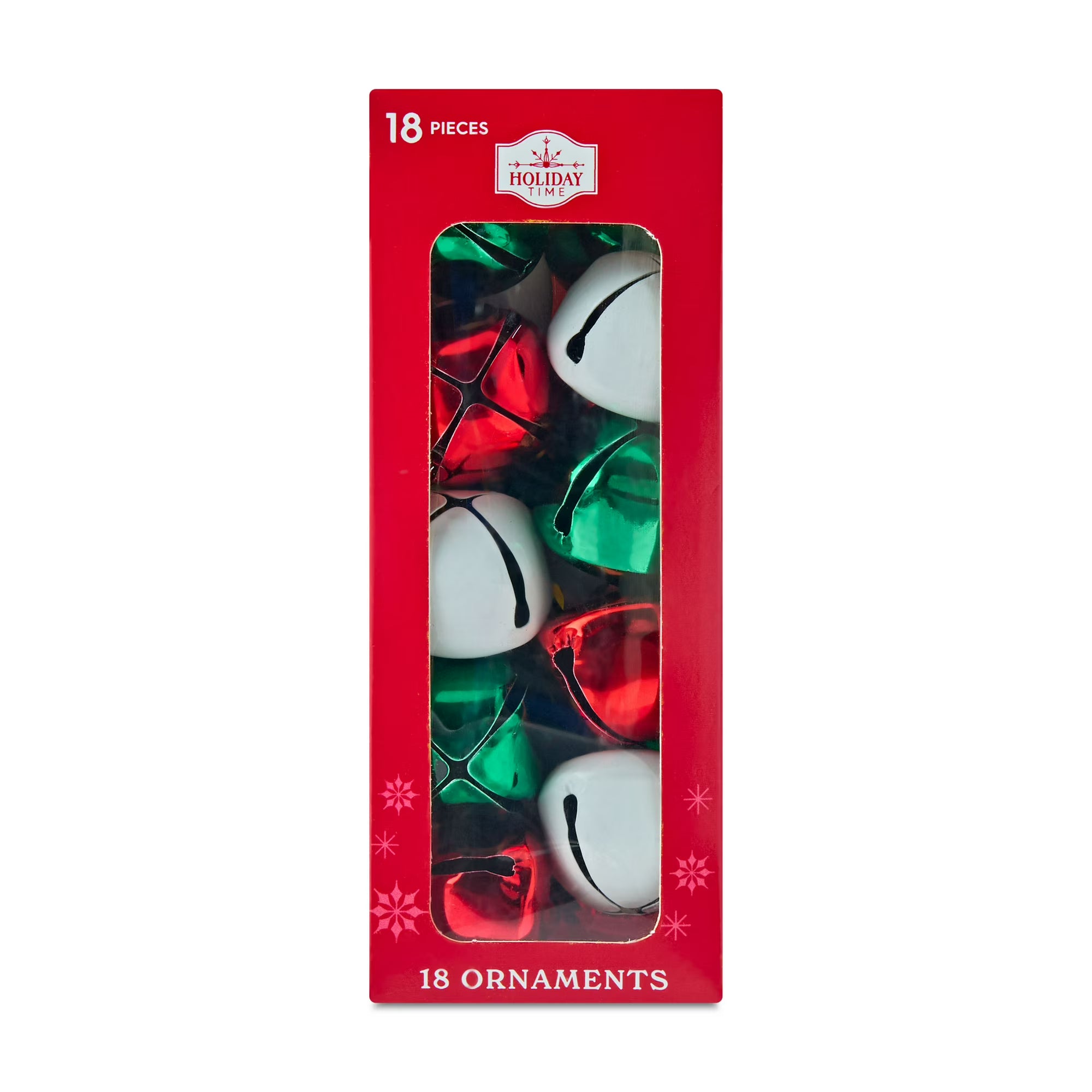 Red, Green, and White Metal Bell Christmas Ornaments, 1", 18 Count