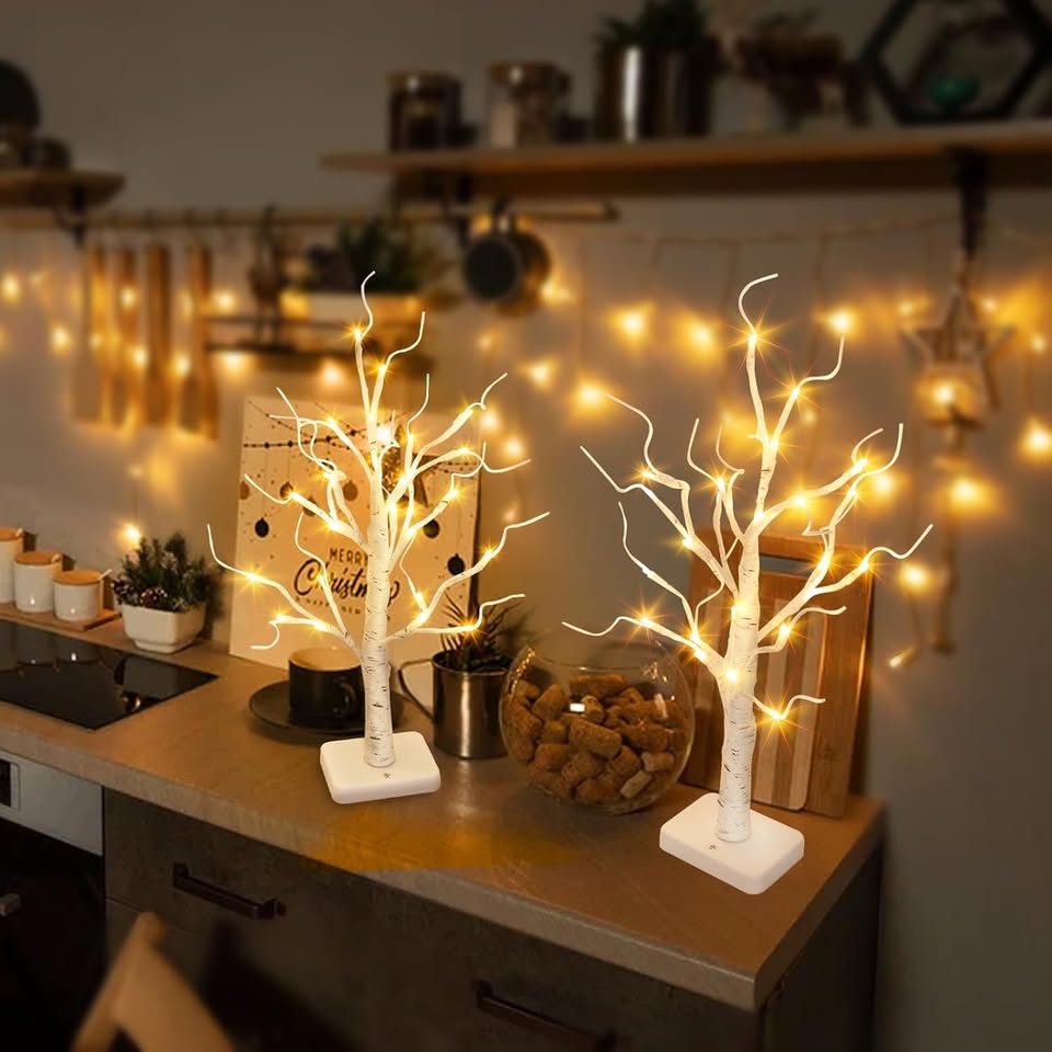 Pack Lighted Birch Tree, Christmas Artificial Tree Battery Operated