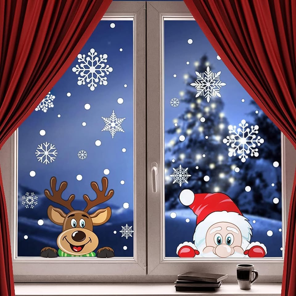 300 PCS 8 Sheet Christmas Window Cling Stickers
