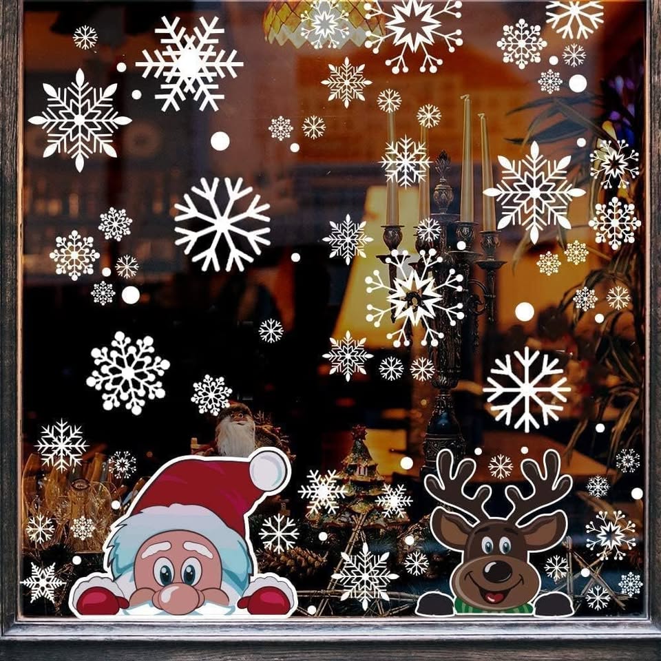 300 PCS 8 Sheet Christmas Window Cling Stickers