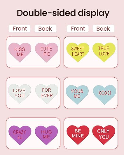 6 Pcs Double-Printed Wooden Conversation Hearts Valentine Decor – Table, Shelf & Tiered Tray Decorations