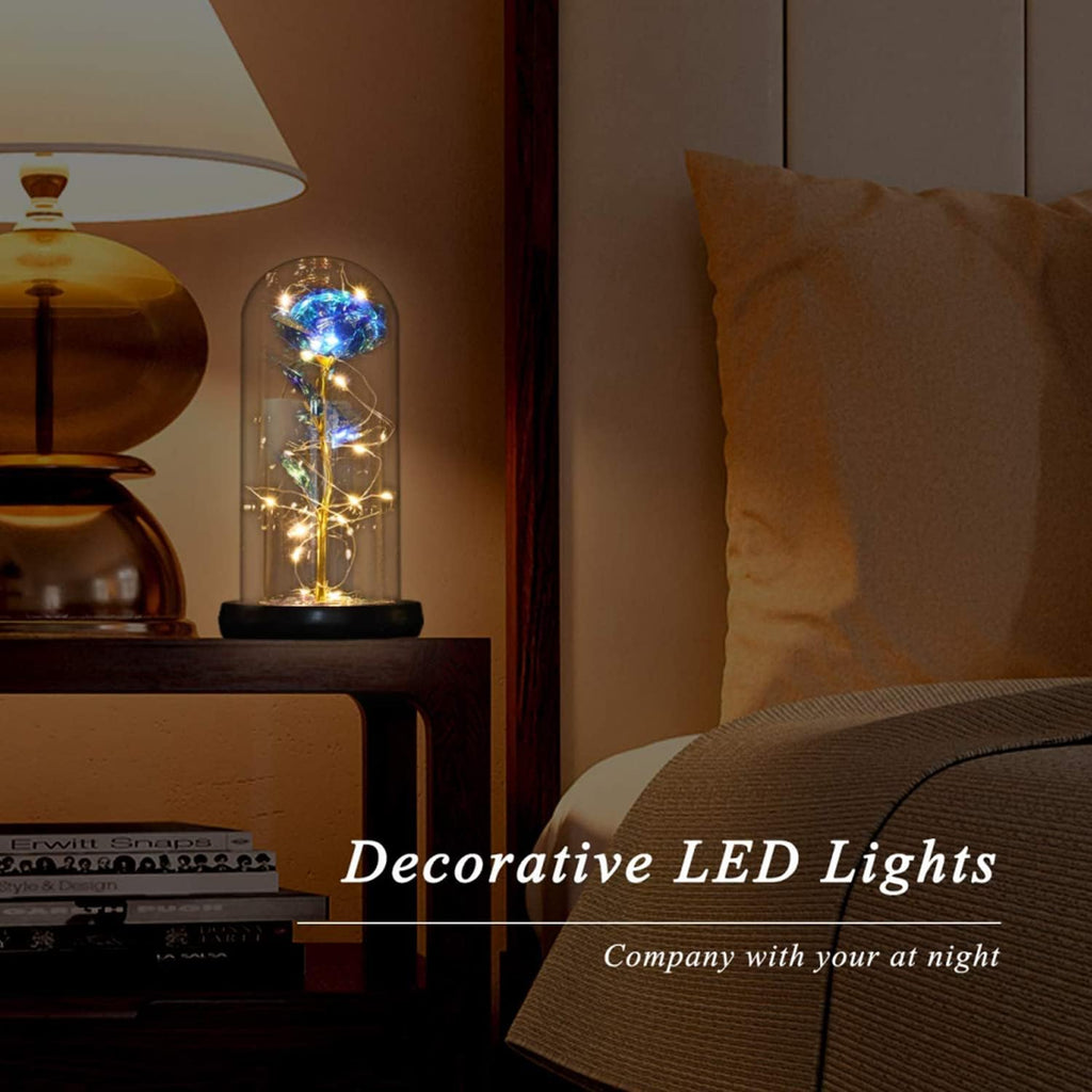 Light Up Galaxy Blue Rose in Glass Dome – Romantic Gift for Women