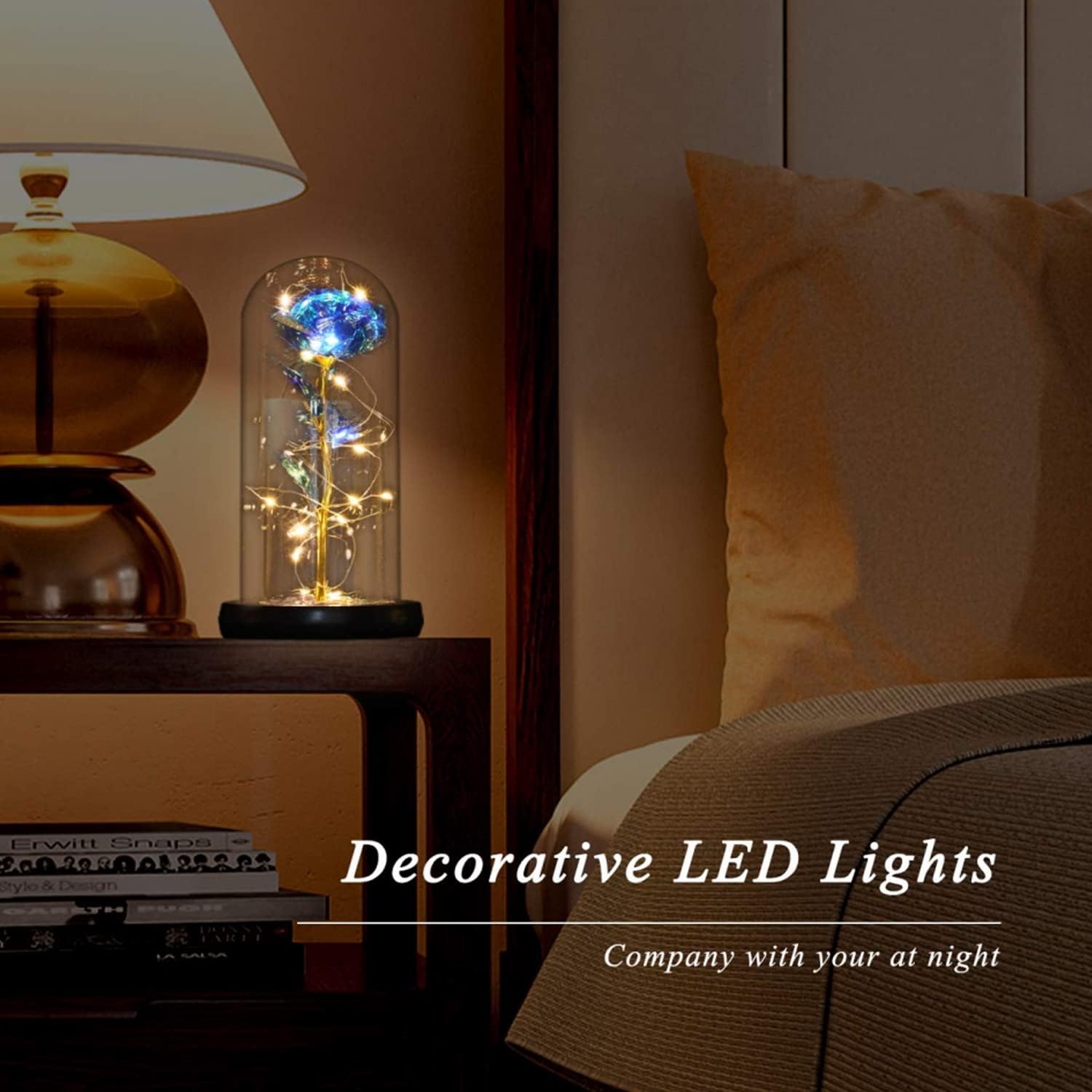 Light Up Galaxy Blue Rose in Glass Dome – Romantic Gift for Women