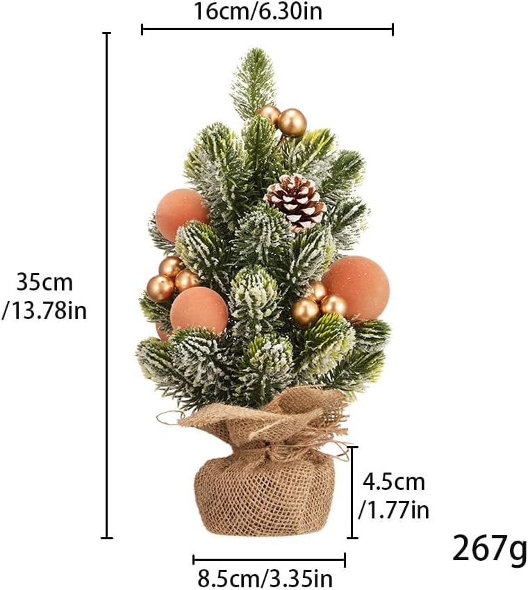 Lighted Mini Christmas Tree ,Tabletop Xmas Decor with Ornaments & Gnome