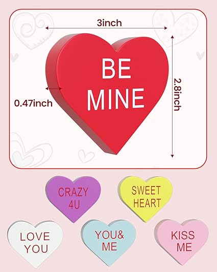 6 Pcs Double-Printed Wooden Conversation Hearts Valentine Decor – Table, Shelf & Tiered Tray Decorations