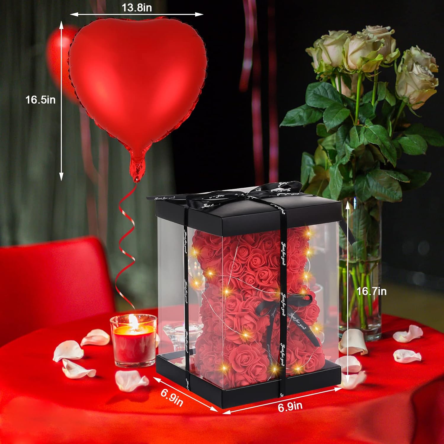 Rose Bear Flower – Light Up Teddy Bear Gift for Her, Valentine’s Day