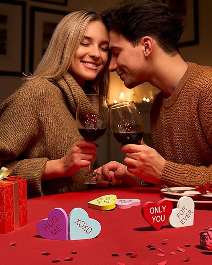 6 Pcs Double-Printed Wooden Conversation Hearts Valentine Decor – Table, Shelf & Tiered Tray Decorations