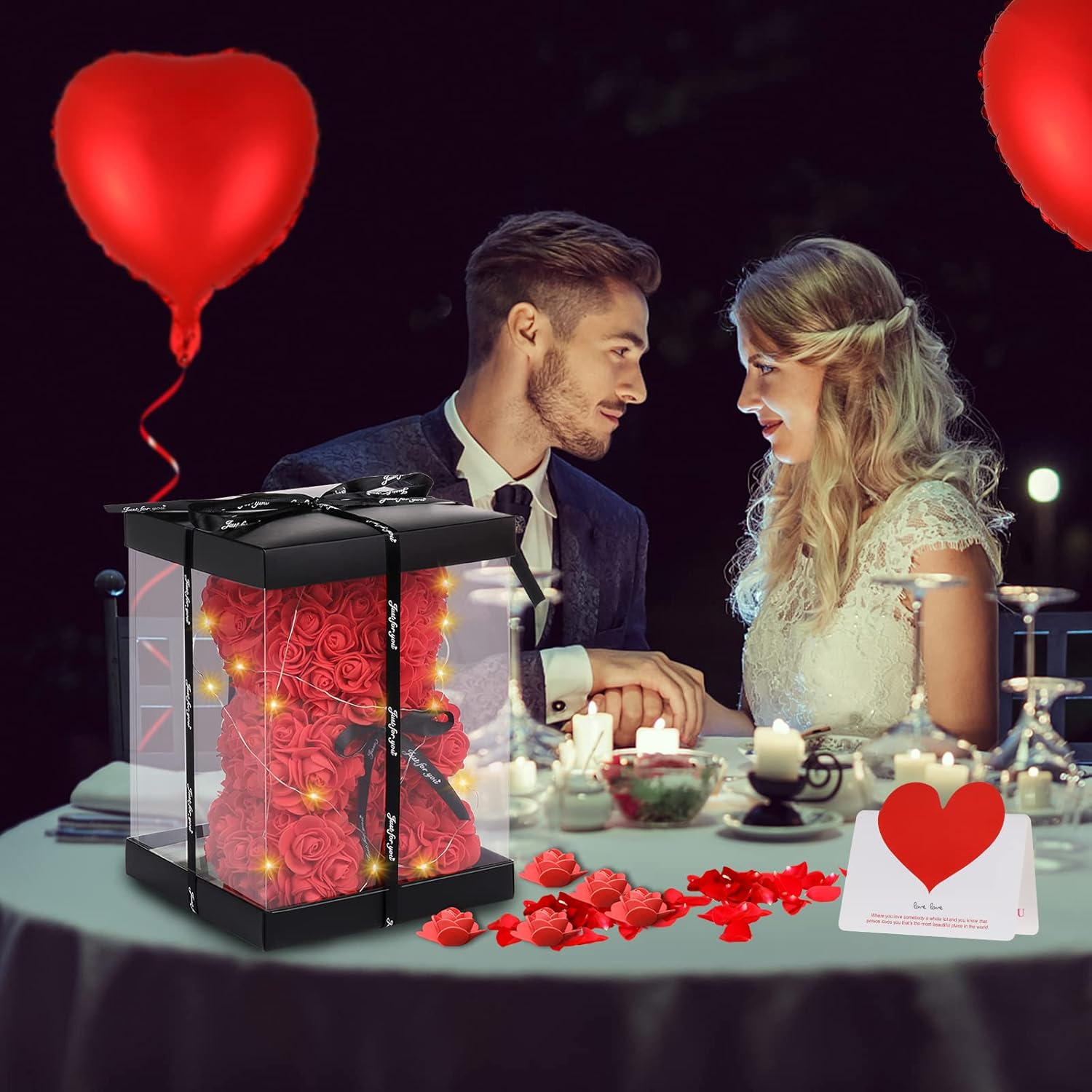Rose Bear Flower – Light Up Teddy Bear Gift for Her, Valentine’s Day