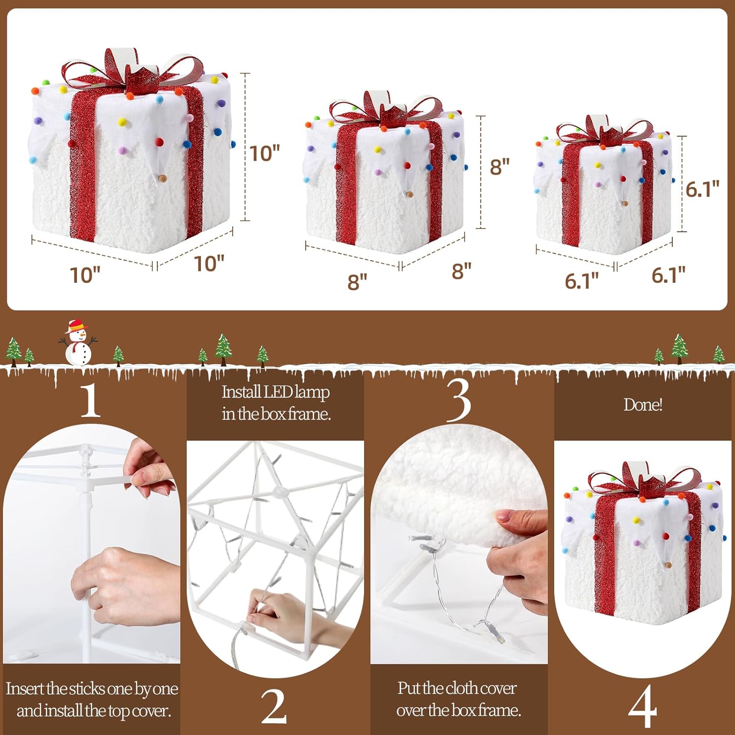 4 Set Christmas Lighted Gift Boxes Decorations