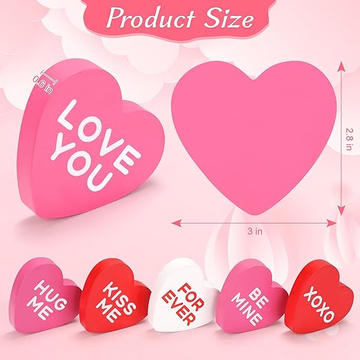 6-Piece Small Heart Shaped Valentine’s Day Decor – Mini Heart Decorations for Home, Table & Shelf