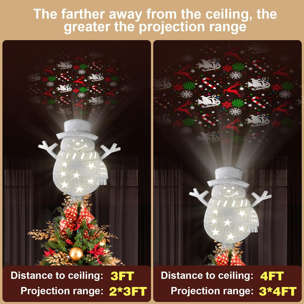 Christmas Tree Topper Lighted with 6 Projected Patterns 3D Glitter Projector for Party