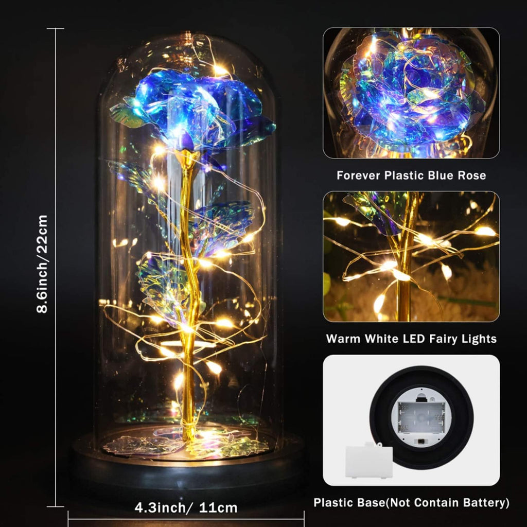 Light Up Galaxy Blue Rose in Glass Dome – Romantic Gift for Women