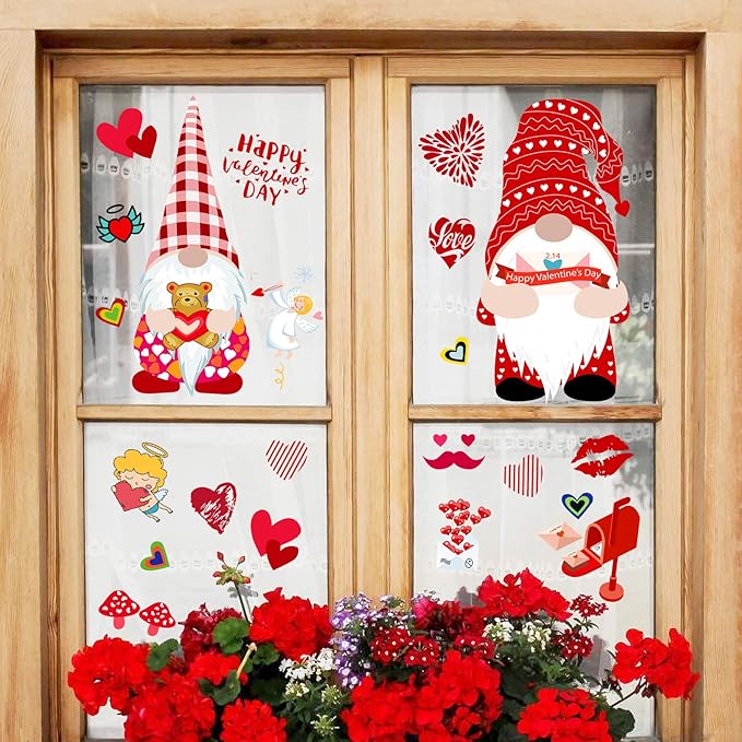 3 PCS Valentine’s Decals Window Stickers & Clings – Reusable Heart Window Decor
