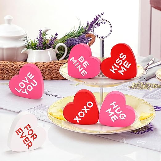 6-Piece Small Heart Shaped Valentine’s Day Decor – Mini Heart Decorations for Home, Table & Shelf