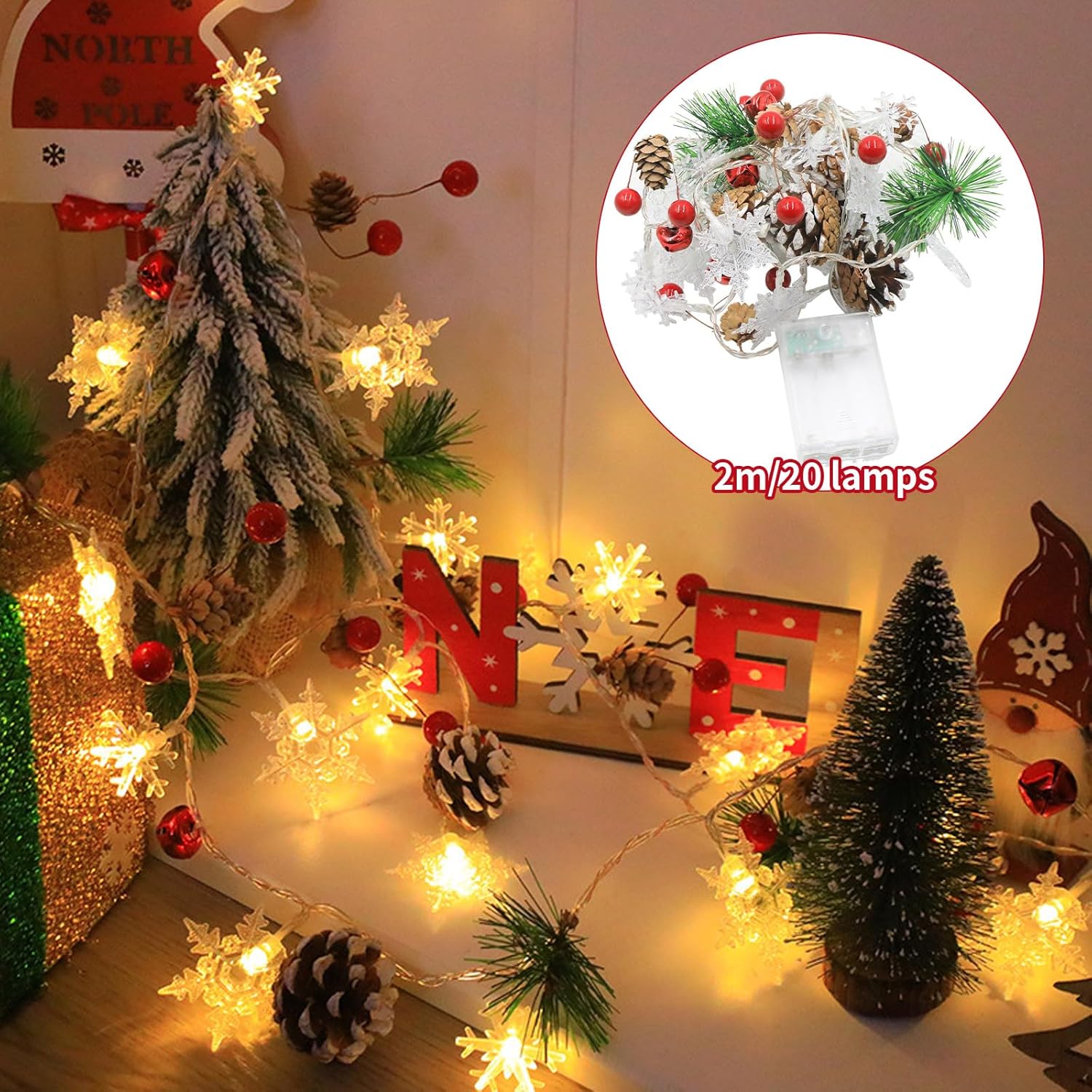 Christmas Decoration Light Pinecone Snowflake String Lights 2M 20-LED