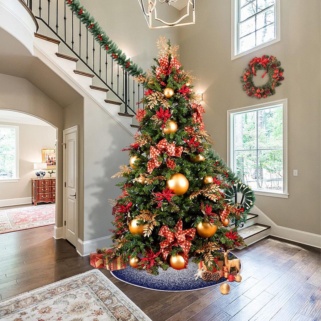 Christmas Tree Skirt, 30 Inch Rustic Burlap Tree Skirt with Red Car and Letter