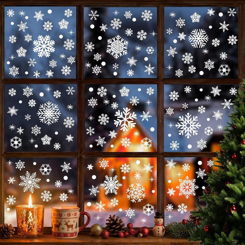 152 PCS Christmas Snowflake Window Clings Stickers – 8 Sheets Decor