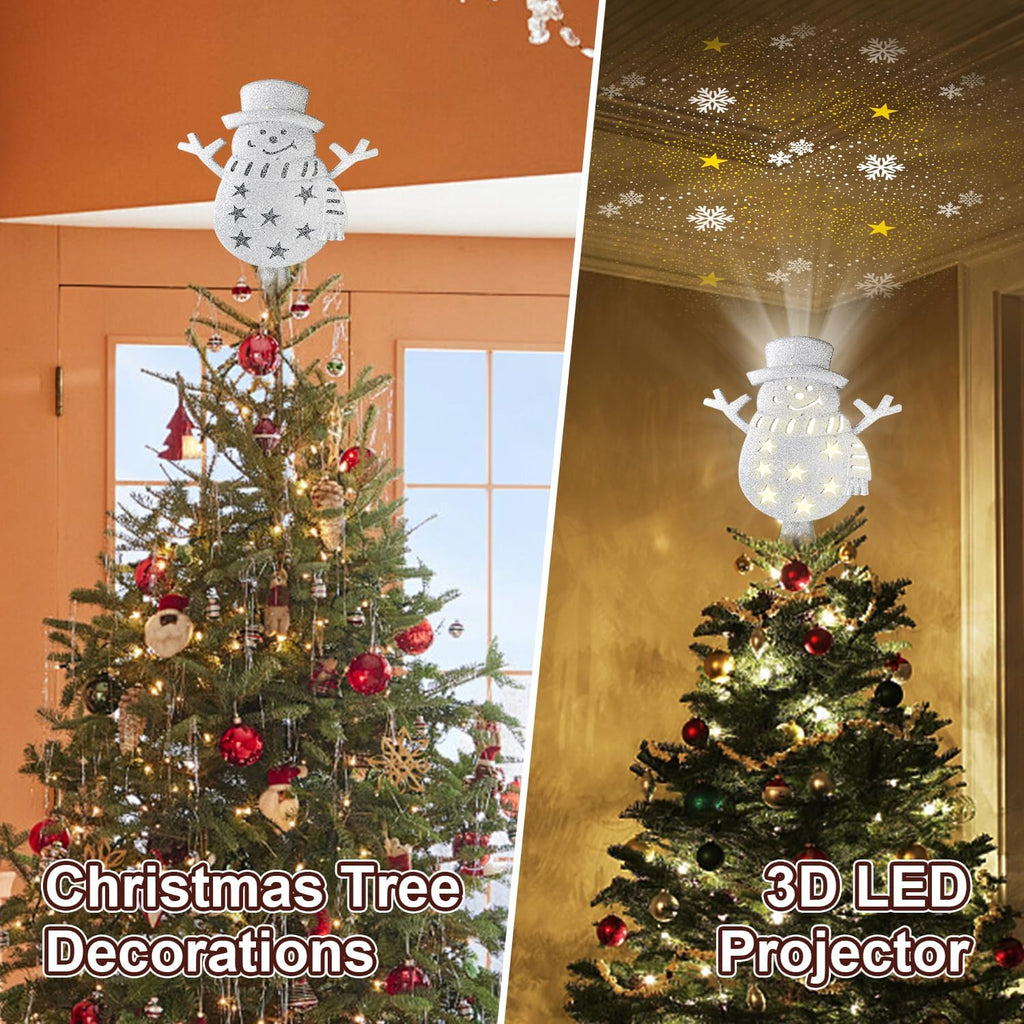 Christmas Tree Topper Lighted with 6 Projected Patterns 3D Glitter Projector for Party