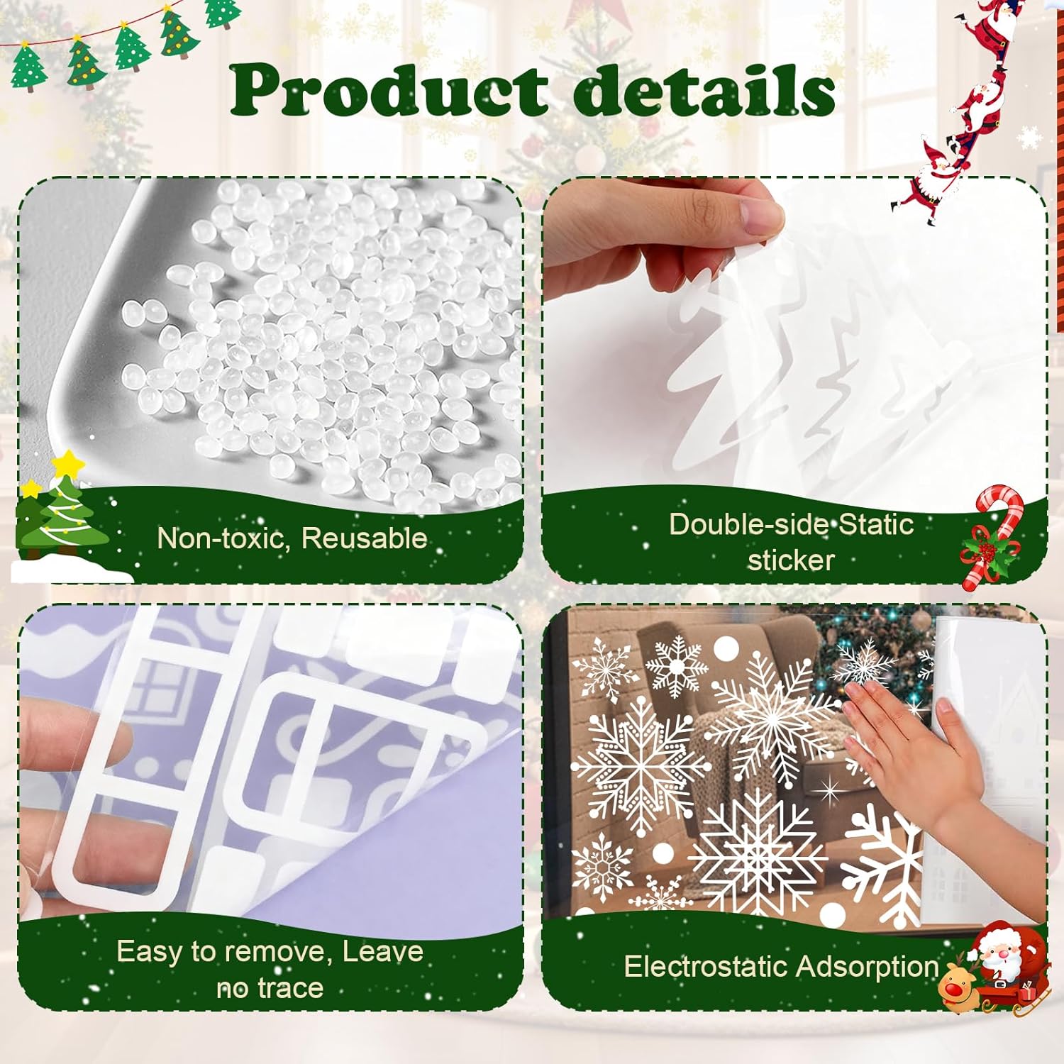 152 PCS Christmas Snowflake Window Clings Stickers – 8 Sheets Decor