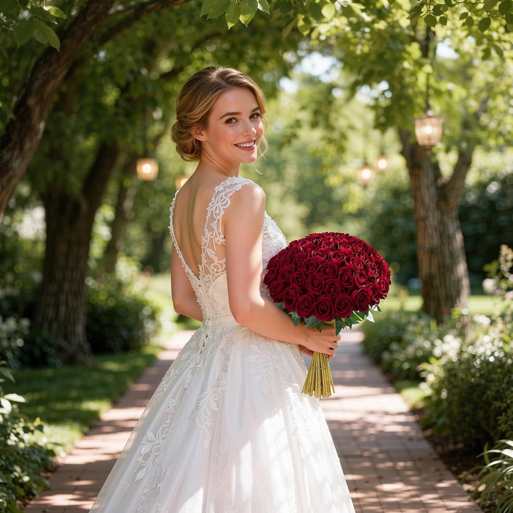 50PCS Burgundy Artificial Roses with Stems – Realistic Silk Fake Flowers for Wedding, DIY Bouquets, Home Décor & Valentine’s Day Gifts