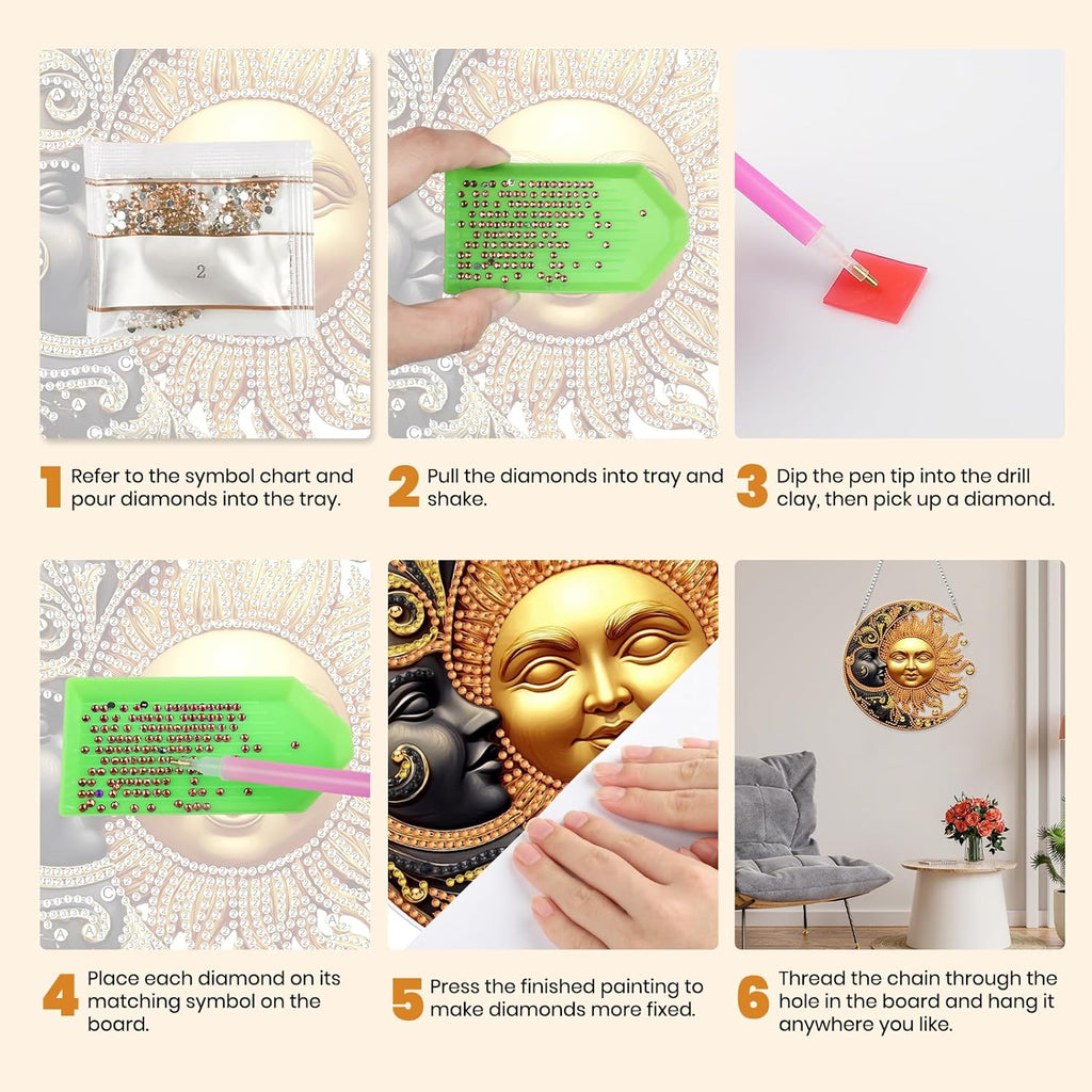 Sun and Moon Diamond Art Hanging Kits for Home Door Wall Decor