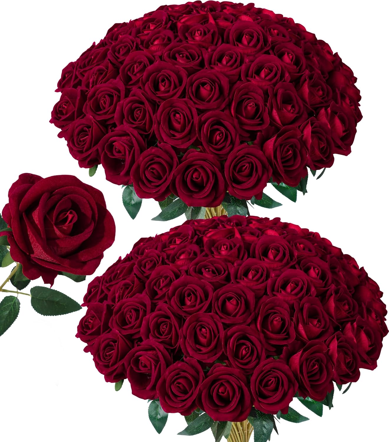 50PCS Burgundy Artificial Roses with Stems – Realistic Silk Fake Flowers for Wedding, DIY Bouquets, Home Décor & Valentine’s Day Gifts