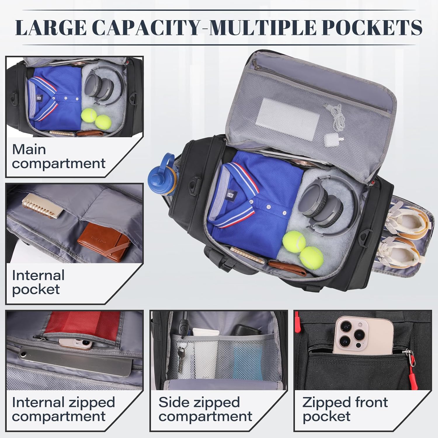 Bag for Men Women 40L with Shoe Compartment Waterproof Duffle