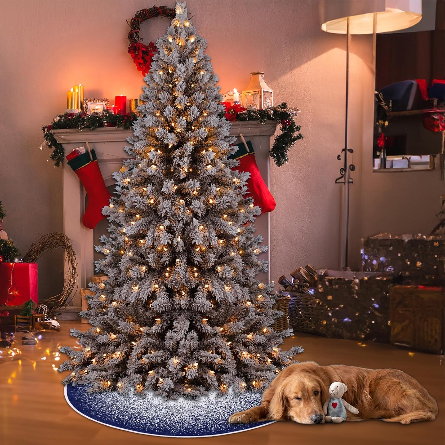 Christmas Tree Skirt, 30 Inch Rustic Burlap Tree Skirt with Red Car and Letter