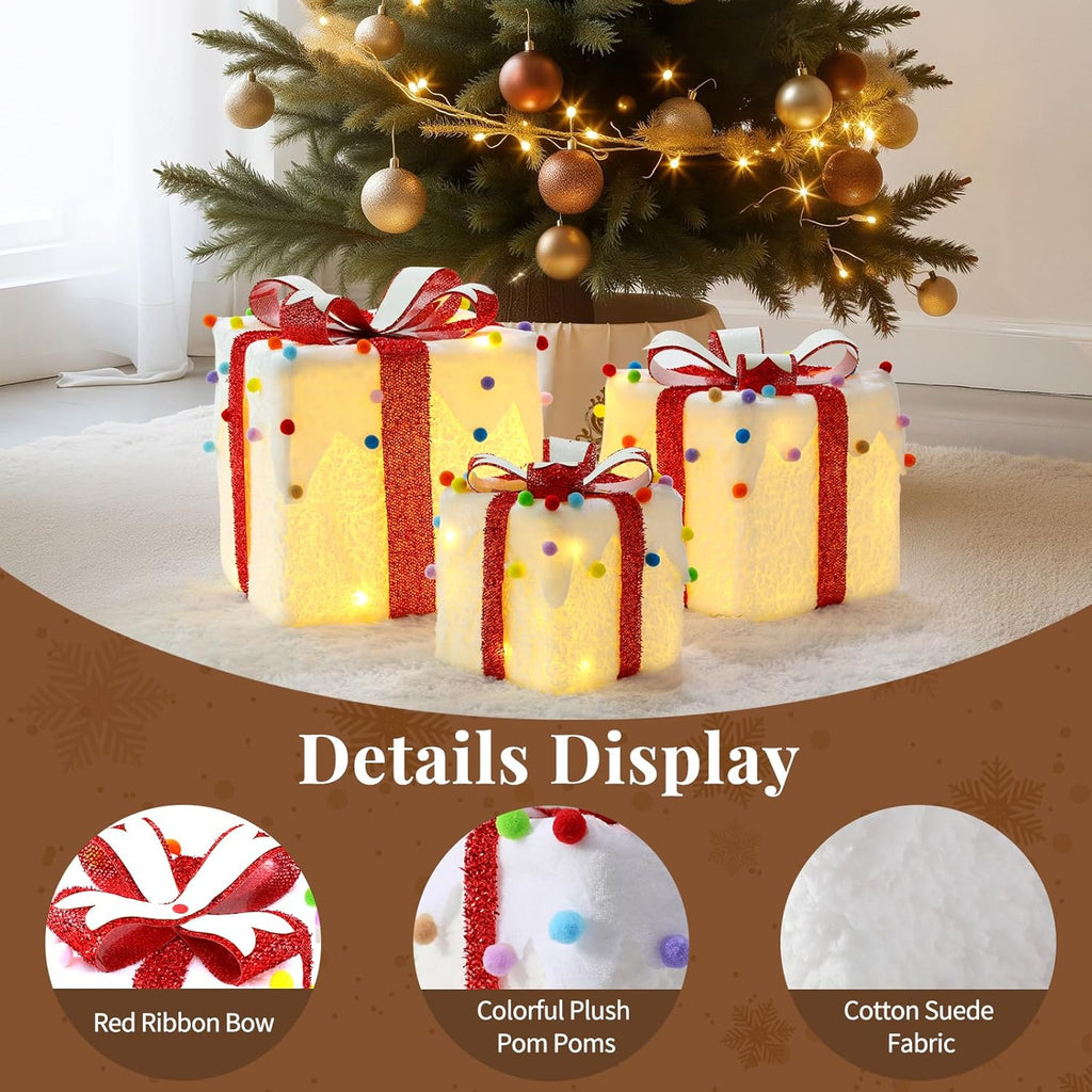 4 Set Christmas Lighted Gift Boxes Decorations