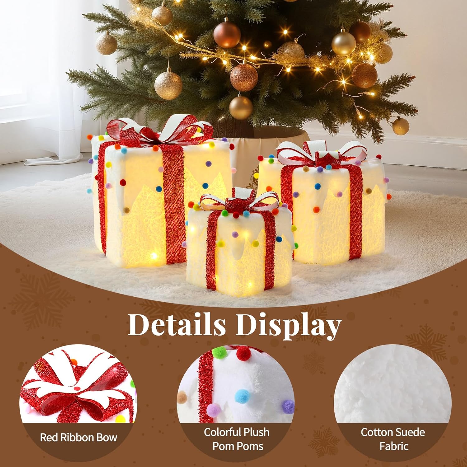 4 Set Christmas Lighted Gift Boxes Decorations