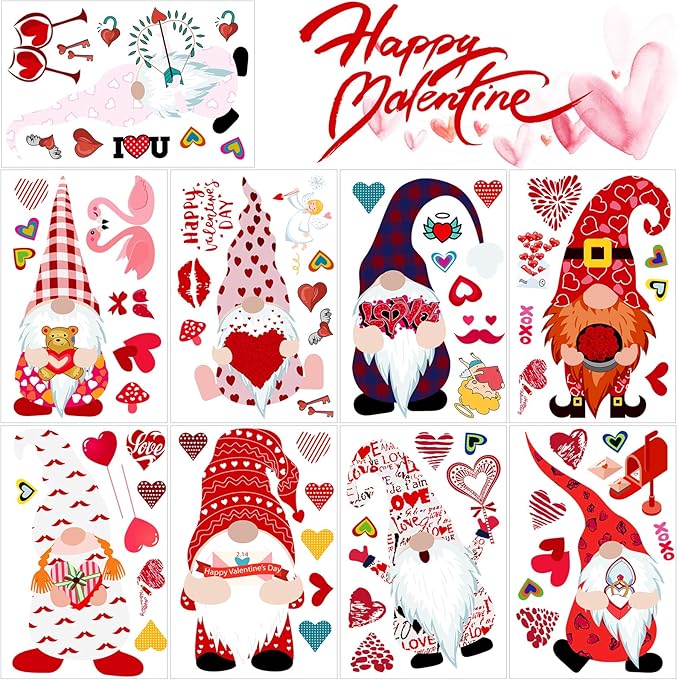 3 PCS Valentine’s Decals Window Stickers & Clings – Reusable Heart Window Decor
