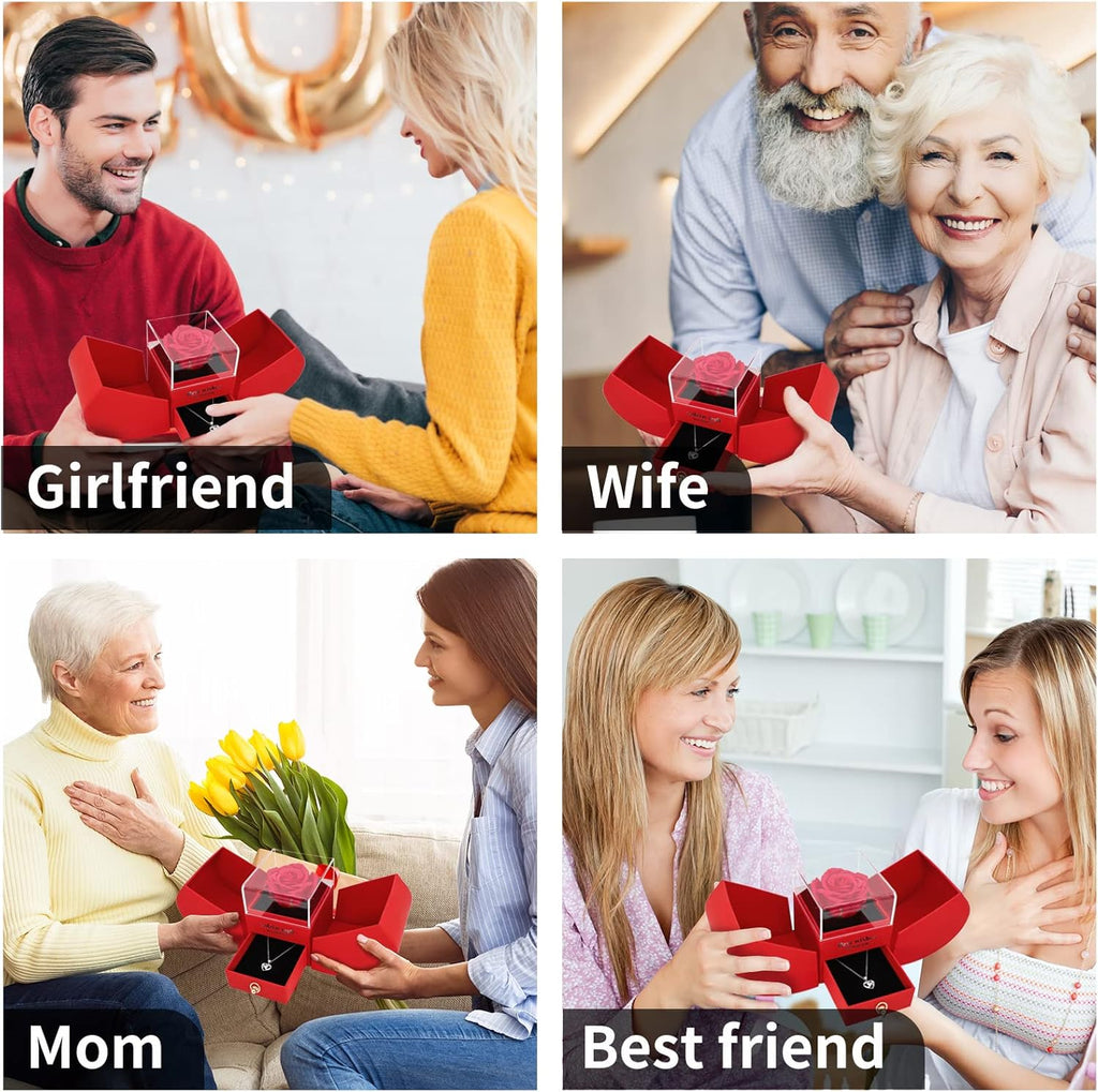 Romantic Jewelry Gift Box for Her | Preserved Rose & Sterling Silver Necklace – Birthday/Anniversary