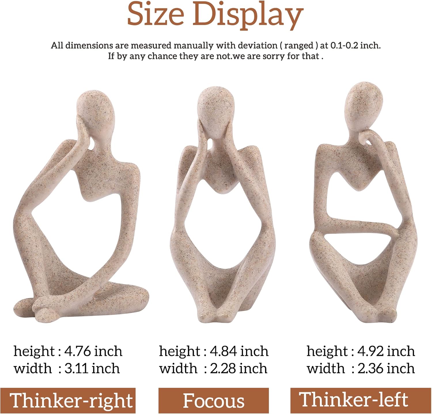 3 PCS Resin Thinker Statue Figurines Home Decor