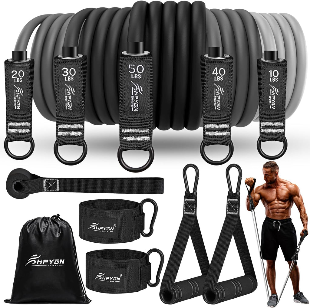 Exercise Bands with Handles, Door Anchor, Legs Ankle Straps, Fitness Tubes Resistance Set for Home