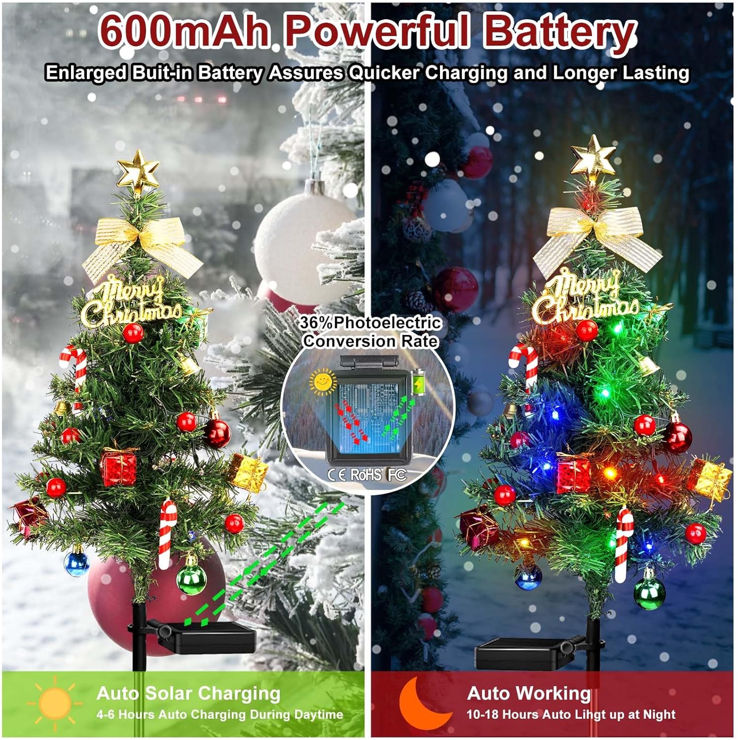 2PCS Solar Christmas Lights Trees Outdoor Decorations