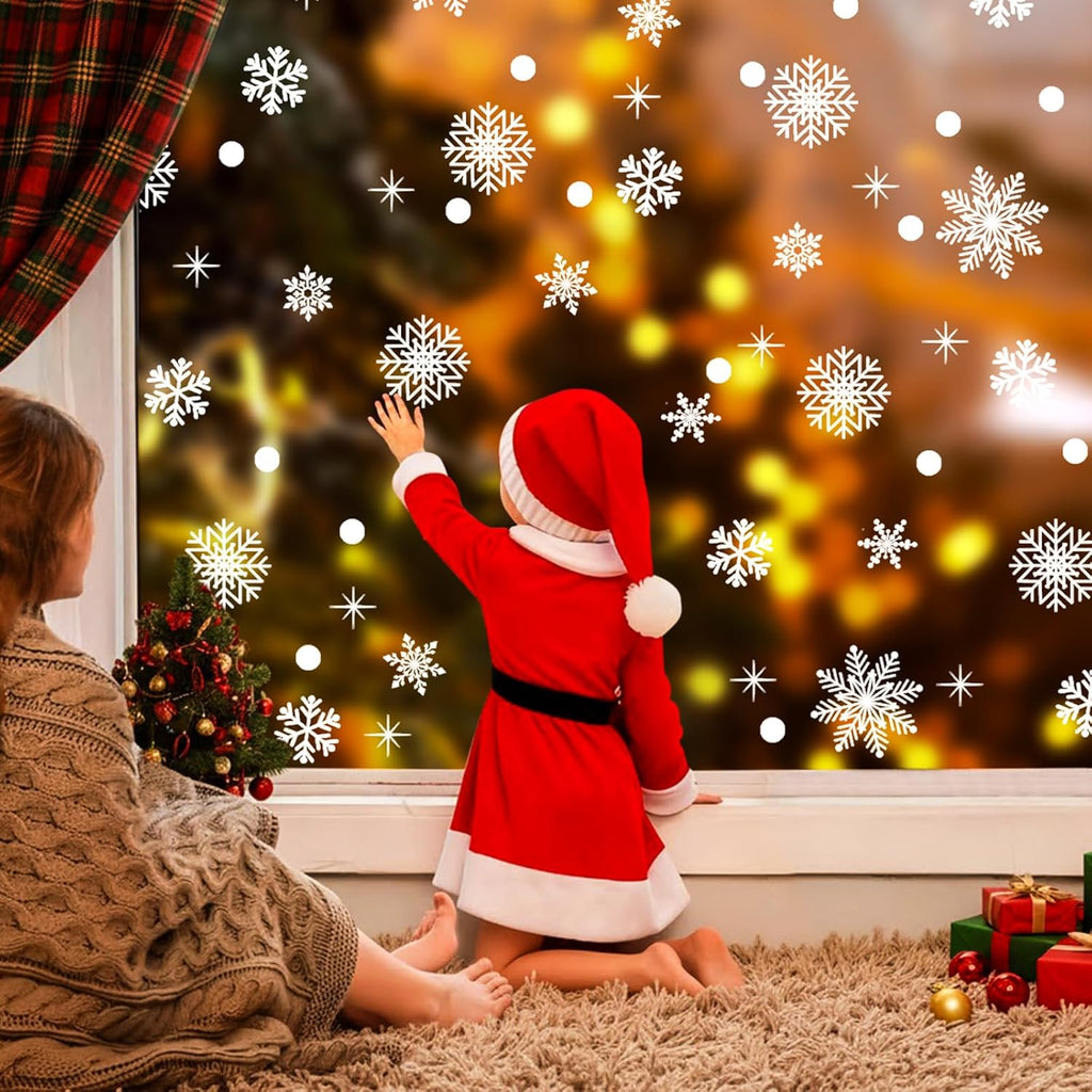 152 PCS Christmas Snowflake Window Clings Stickers – 8 Sheets Decor