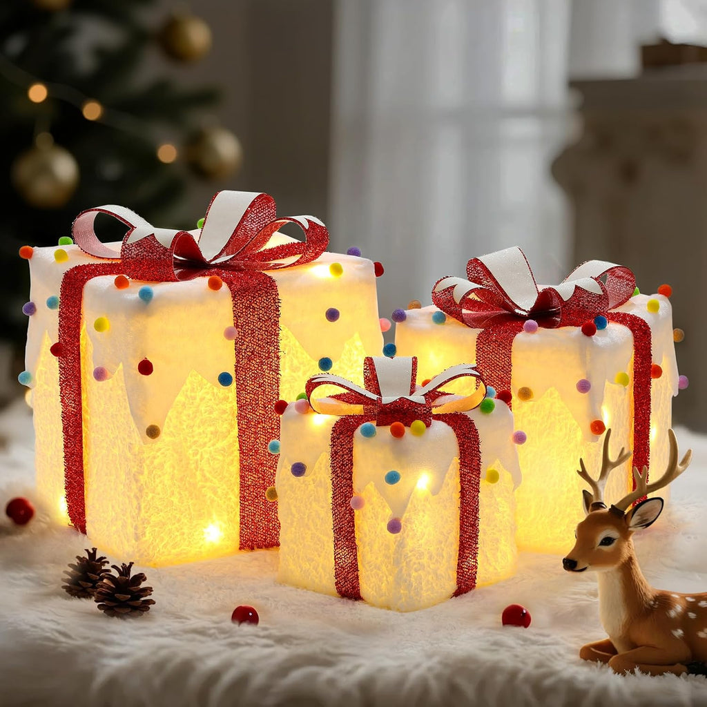 4 Set Christmas Lighted Gift Boxes Decorations