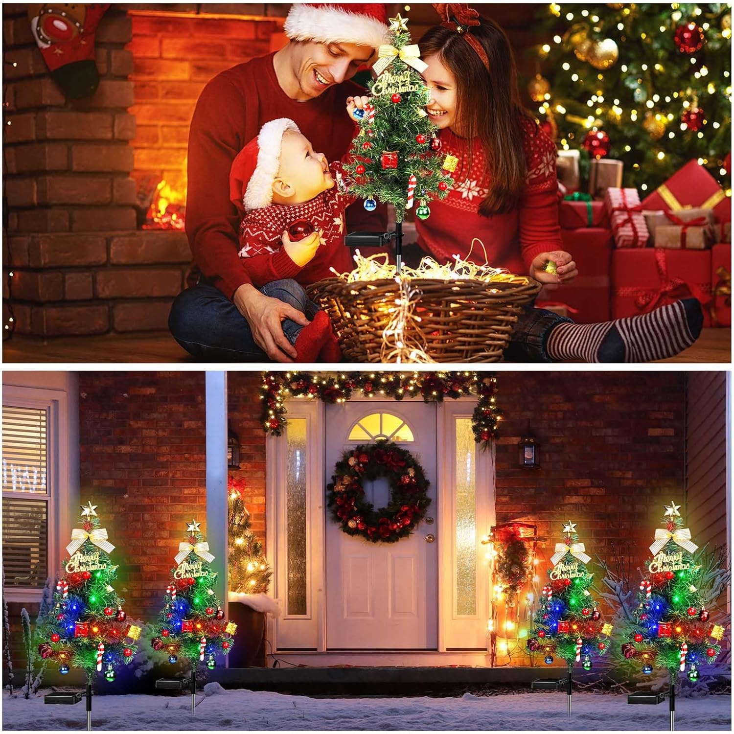 2PCS Solar Christmas Lights Trees Outdoor Decorations