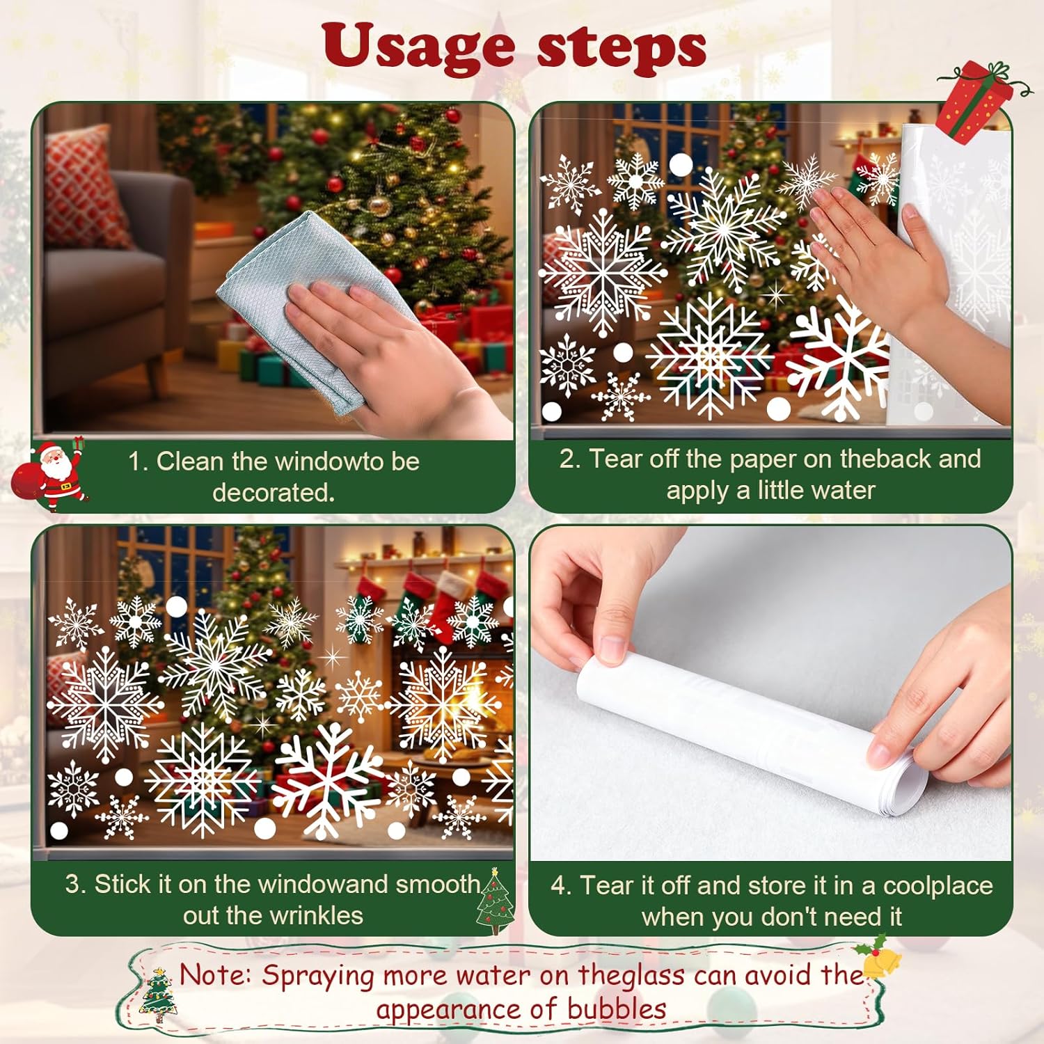 152 PCS Christmas Snowflake Window Clings Stickers – 8 Sheets Decor