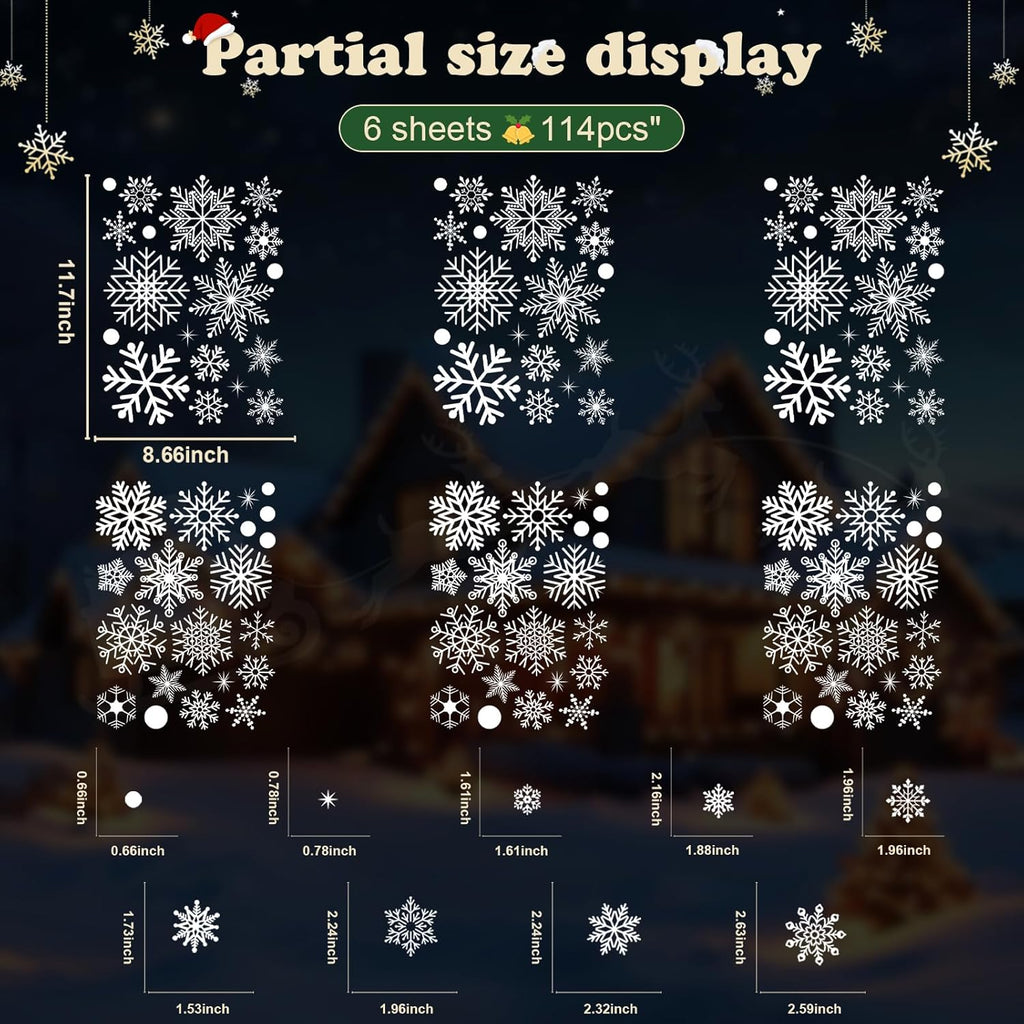 152 PCS Christmas Snowflake Window Clings Stickers – 8 Sheets Decor