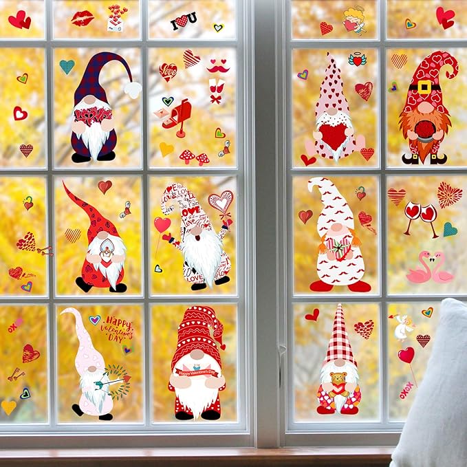 3 PCS Valentine’s Decals Window Stickers & Clings – Reusable Heart Window Decor