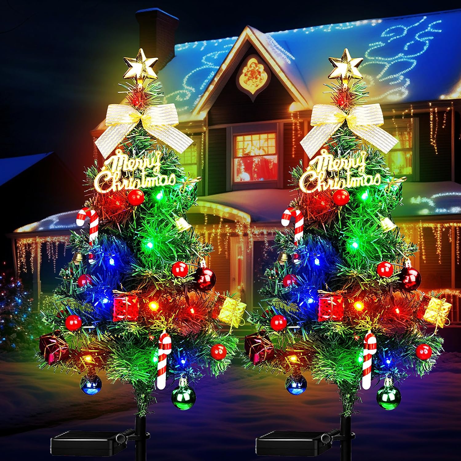 2PCS Solar Christmas Lights Trees Outdoor Decorations