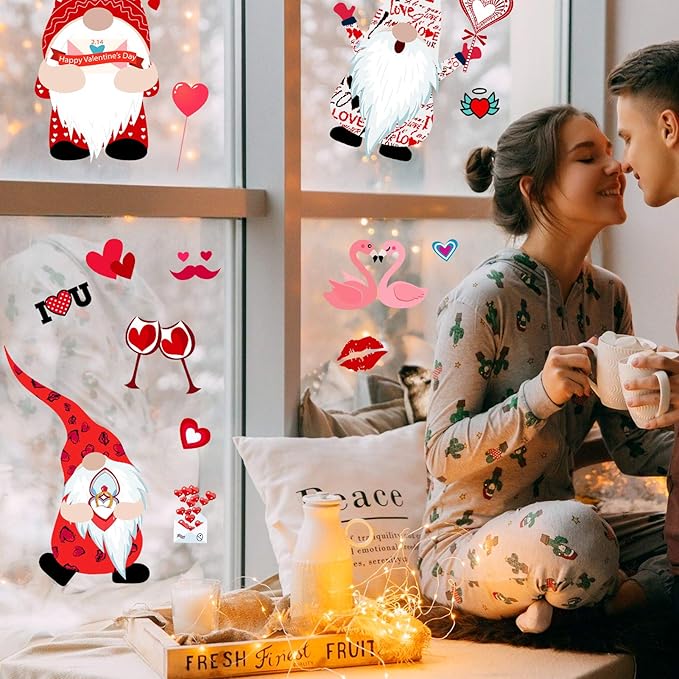 3 PCS Valentine’s Decals Window Stickers & Clings – Reusable Heart Window Decor