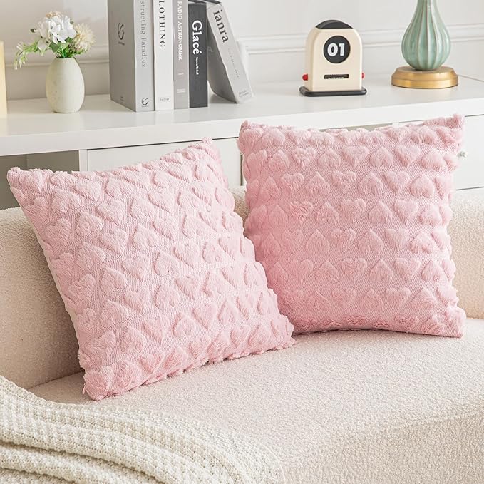 2 Heart Love Cute Pink Valentine’s Throw Pillow Cover – Romantic Decorative Cushion Cover for Home Décor