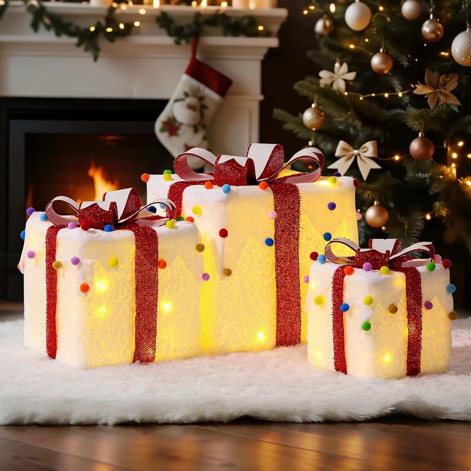 4 Set Christmas Lighted Gift Boxes Decorations