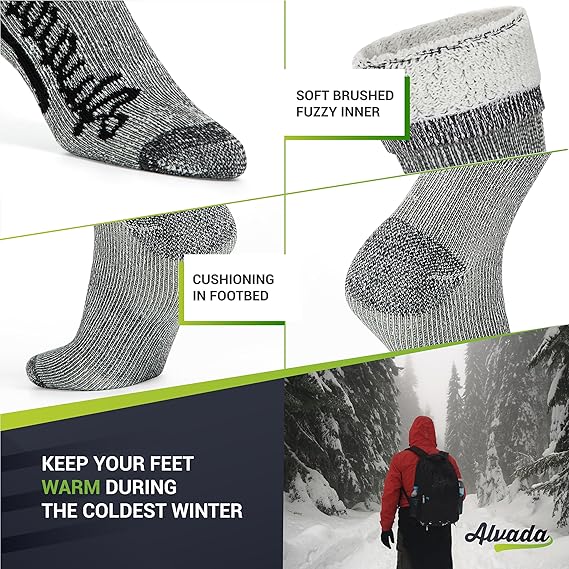 Wool Hiking Socks Thermal Warm Crew Winter Boot Sock For Men & Women 3 Pairs