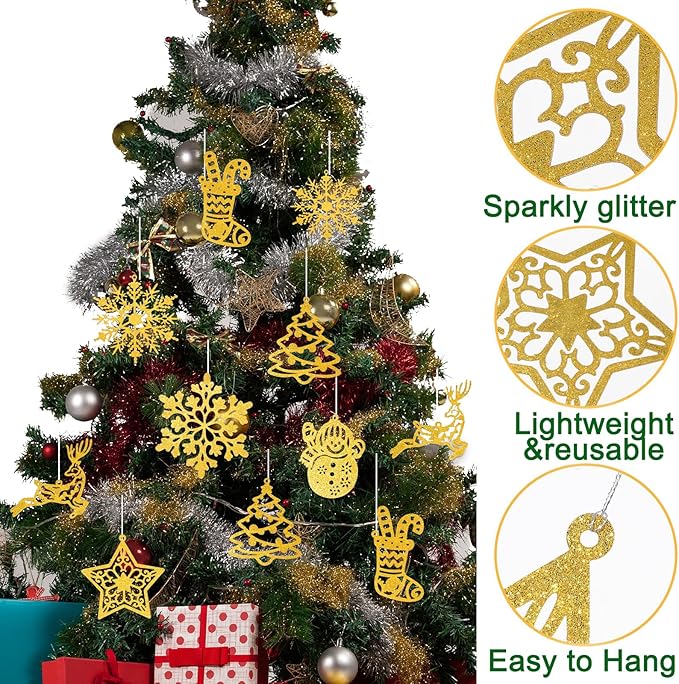 42PCS Gold Snowflake Christmas Tree Decorations