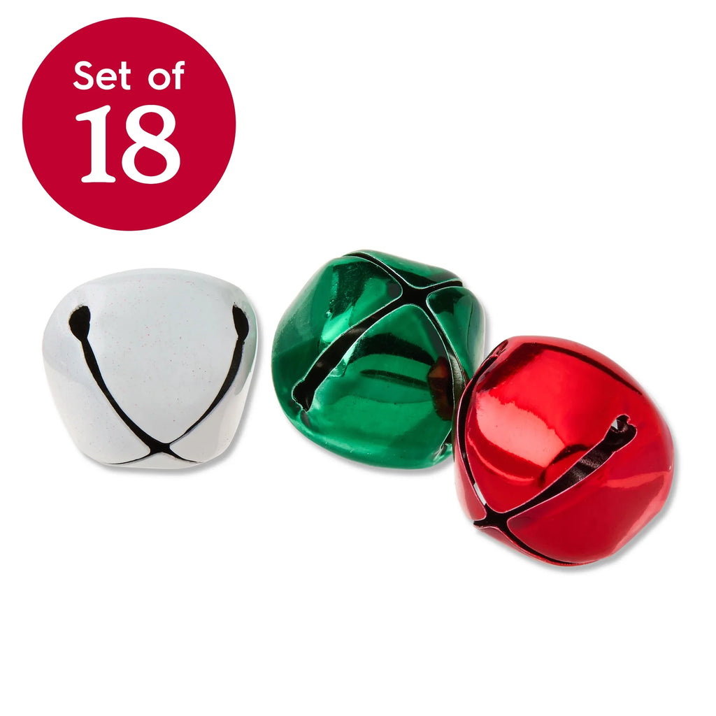 Red, Green, and White Metal Bell Christmas Ornaments, 1", 18 Count